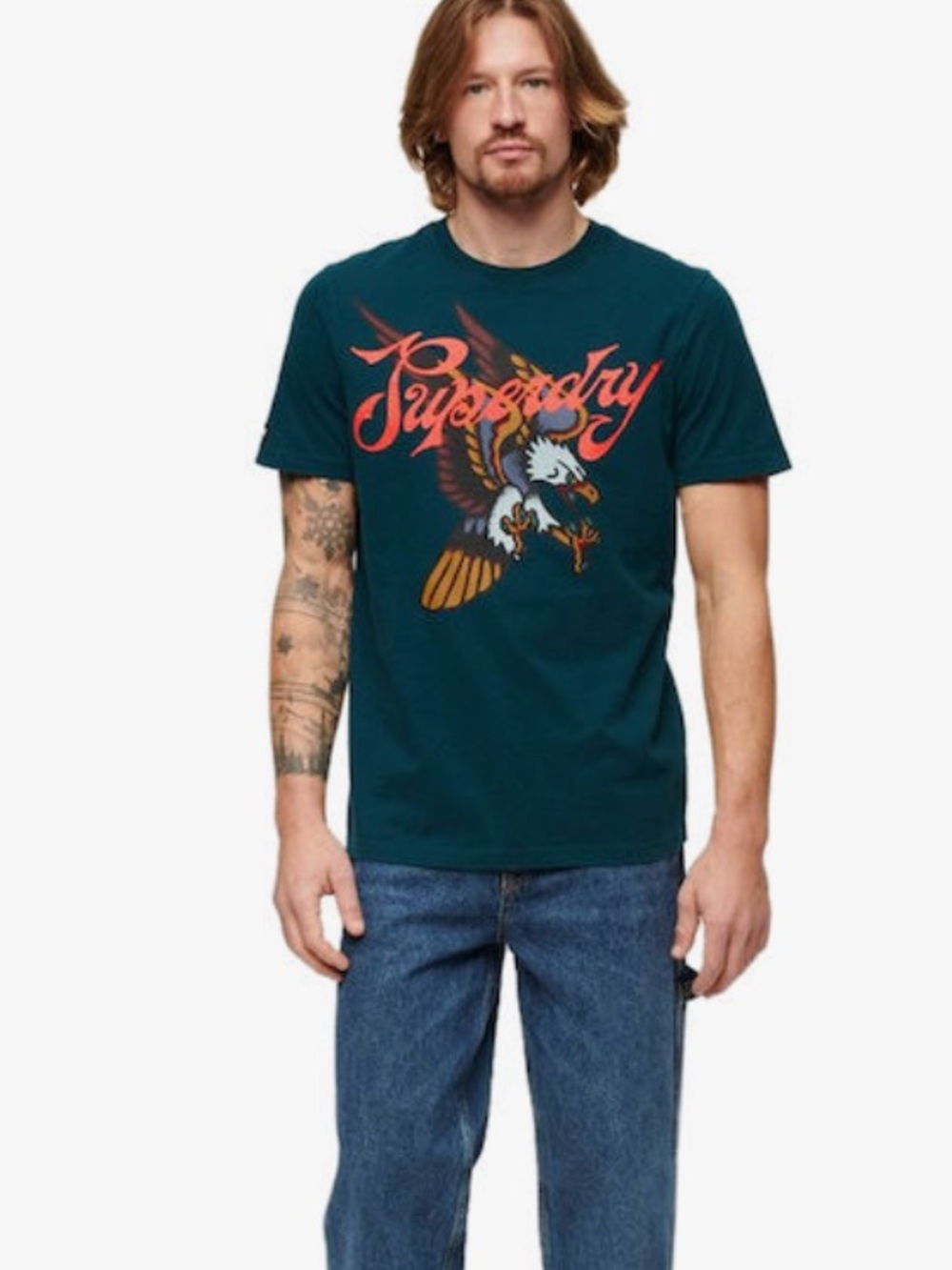 SUPERDRY Men’s Tattoo Script Deep Marine Green Graphic Tee | XL